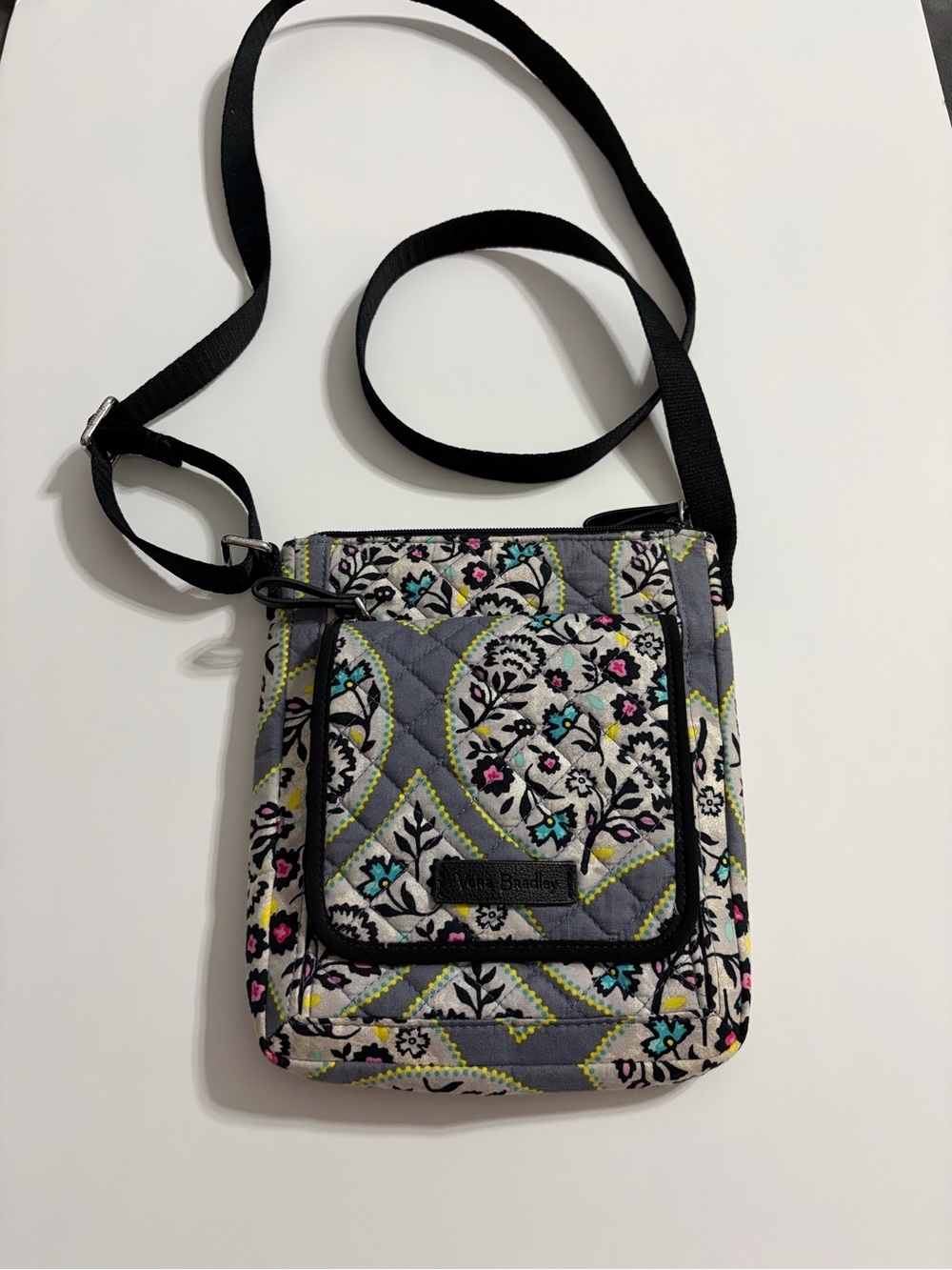 Vera Bradley Gray Quilted Crossbody with Floral Accent